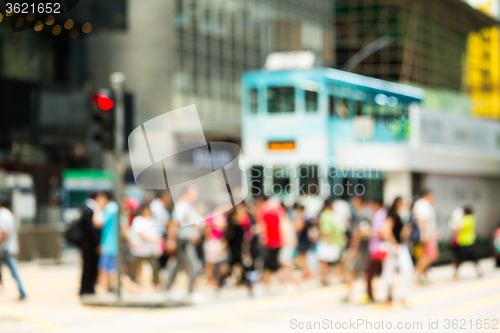 Image of Blur view of Crosswalk and pedestrian at street in hong kong