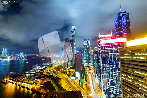 Image of Hong Kong highrise buildings at night 