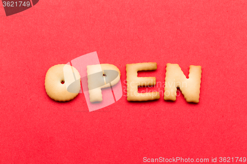 Image of Word open cookies over the red background
