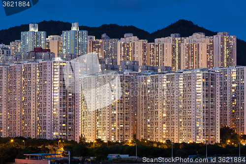 Image of Hign density residential building in Hong Kong at night