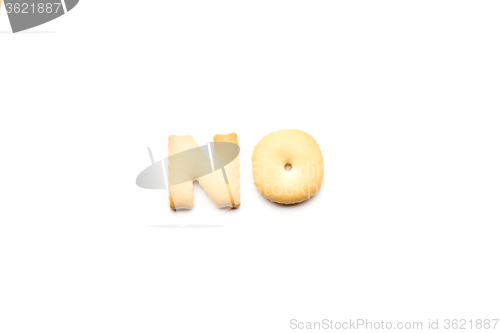 Image of Word no biscuit isolated on white background 