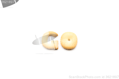 Image of Word go biscuit isolated on white background 