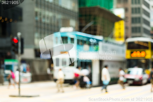 Image of Blur view of Crosswalk and pedestrian at street in hong kong