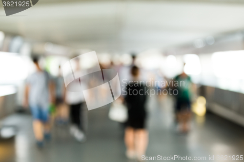 Image of Blur view of corridor with crowded of people