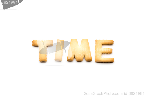 Image of Word time biscuit isolated on white background 