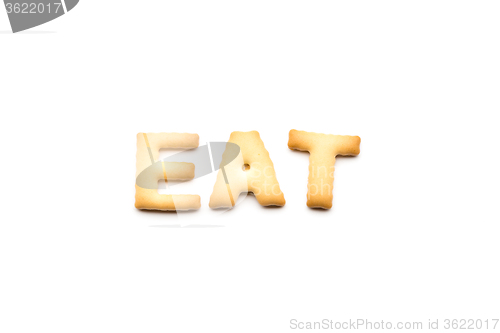 Image of Word eat cookie isolated on white background 