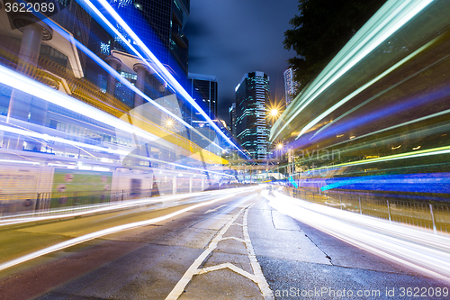 Image of Hong Kong busy traffic on road at night