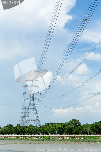 Image of Electrical high voltage powerlines tower