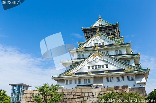 Image of Osaka Castle in Japan with clear blue sky