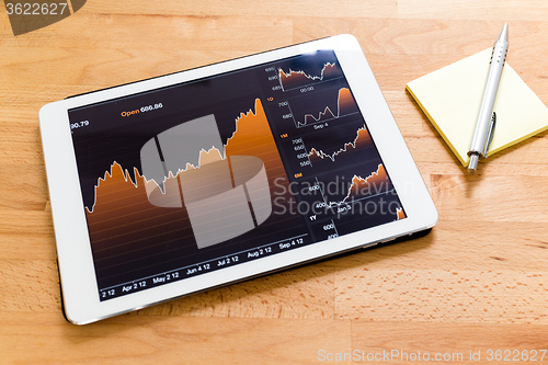 Image of Digital tablet with linear graph and memo pen