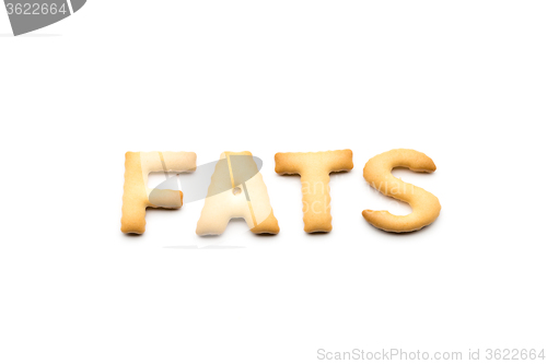 Image of Word fats biscuit isolated on white background 
