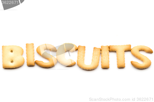 Image of Word biscuits isolated on white background 