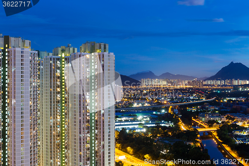 Image of Public housing in Hong Kong at night