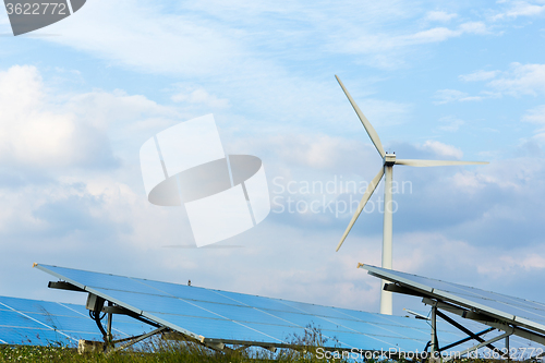 Image of Wind turbine and solar panel