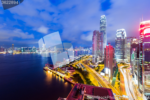 Image of Office building at night in hong kong