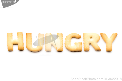 Image of Word hungry cookie isolated on white background 