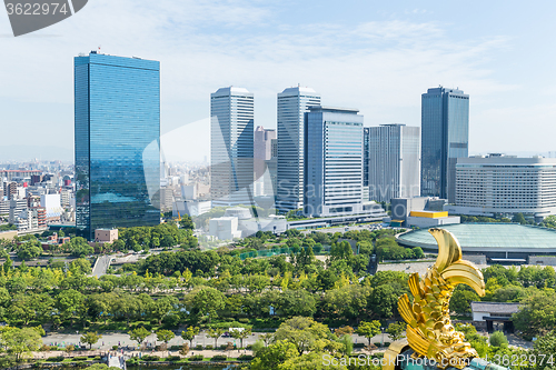 Image of Golden fish of Roof tile with osaka business district, Kansai Ja