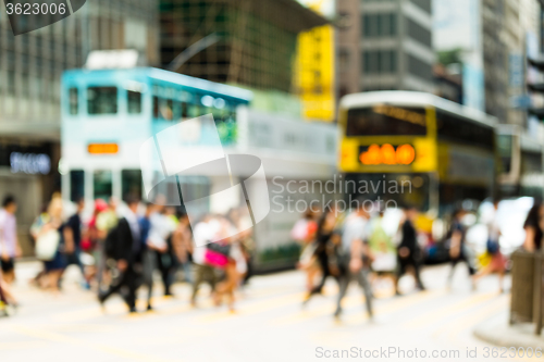 Image of Blur view of Crosswalk and pedestrian at street in hong kong