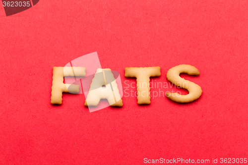 Image of Word Fats biscuit over the red background