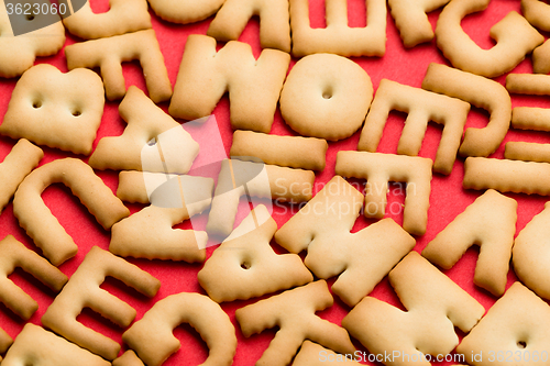 Image of Assorted word cookie over red background