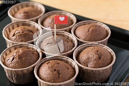 Image of Chocolate muffins with small flag of love