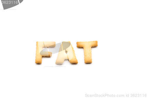 Image of Word fat cookie isolated on white background 