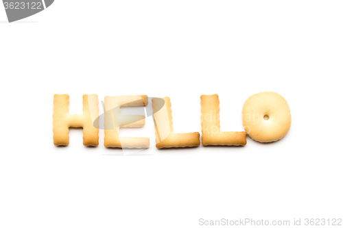 Image of Word hello biscuit isolated on white background 