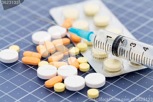 Image of Medical drugs and syringe