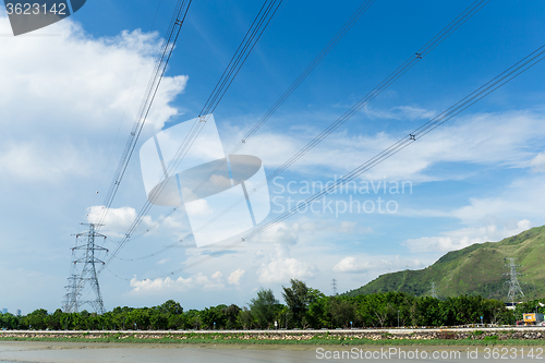 Image of High voltage towers with sky background