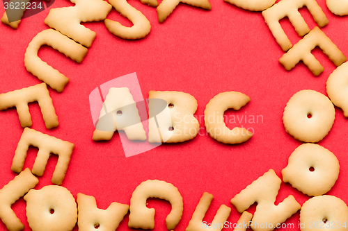 Image of ABC cookie over the red background