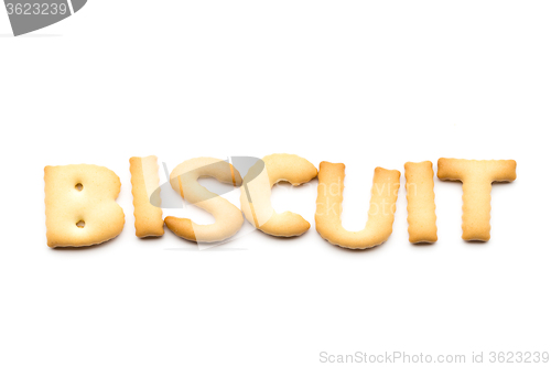 Image of Word biscuit isolated on white background 