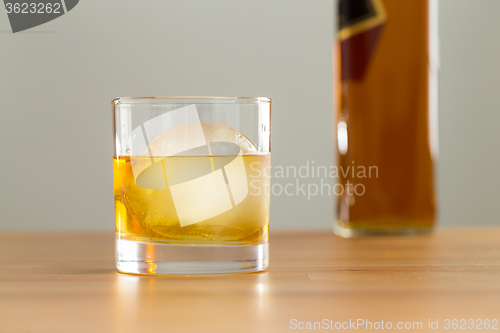 Image of Glass and bottle of whiskey