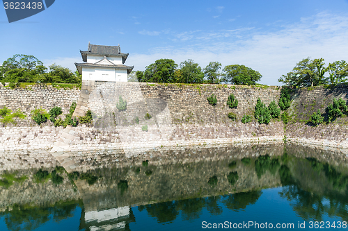 Image of Moat with a Turret of Osaka Castle in Osaka, Japan