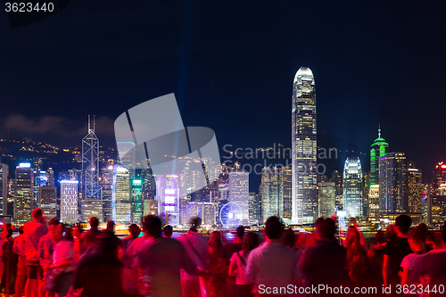 Image of Hong kong city night with crowded of people