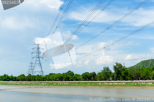 Image of Powerline with blue sky