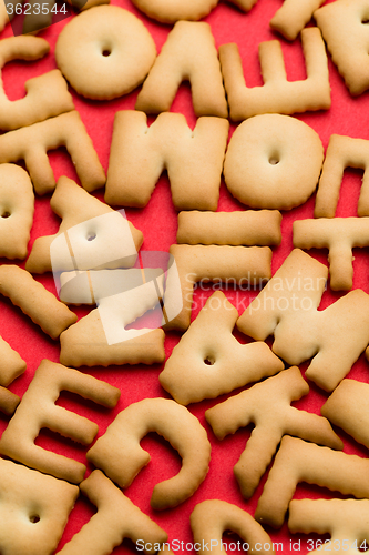 Image of Biscuit text over red background