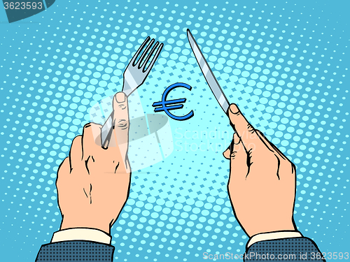 Image of European Euro knife and fork financial concept