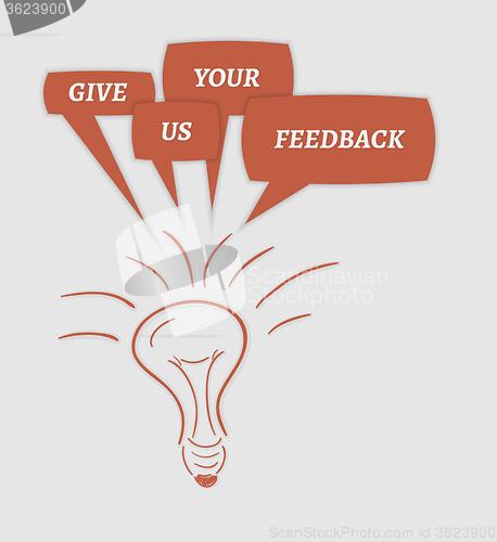 Image of give us your feedback speech bubbles and bulb