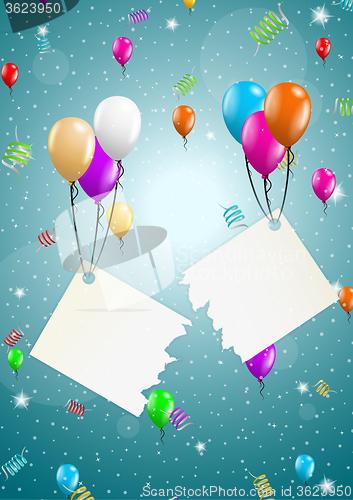 Image of flying balloons with blank paper