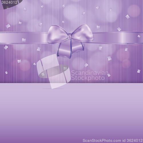Image of violet gift card with ribbon and confetti