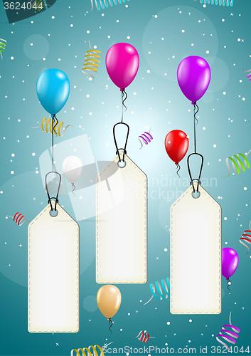 Image of flying balloons with blank price tag