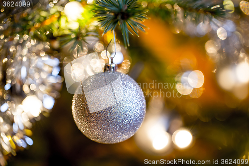 Image of Decorated christmas tree with silver balls 