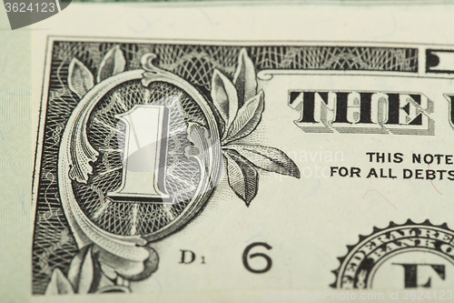 Image of macro of one US dollar money banknote