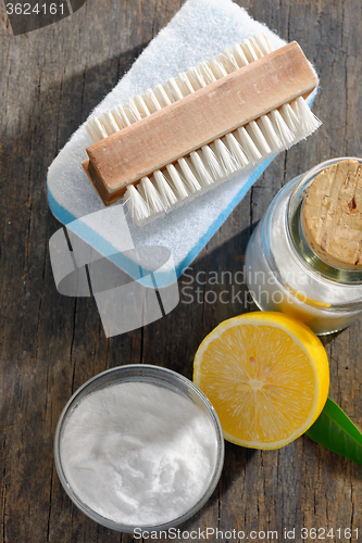 Image of Tools and sodium bicarbonate for house cleaning