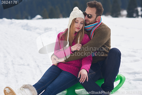 Image of romantic young couple on winter vacation