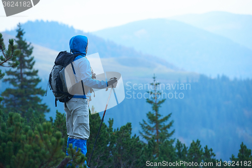 Image of advanture man with backpack hiking