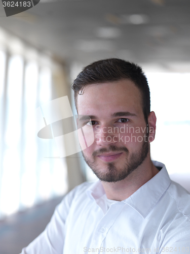 Image of portrait of young  business man with beard at modern office