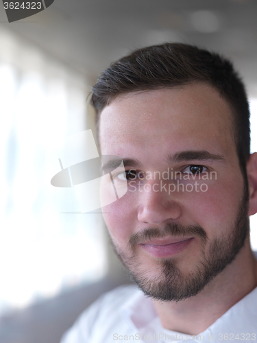 Image of portrait of young  business man with beard at modern office