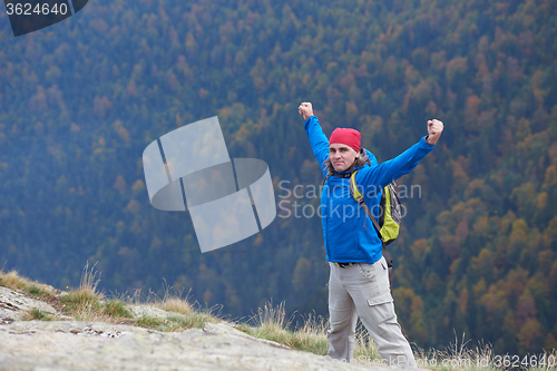 Image of advanture man with backpack hiking