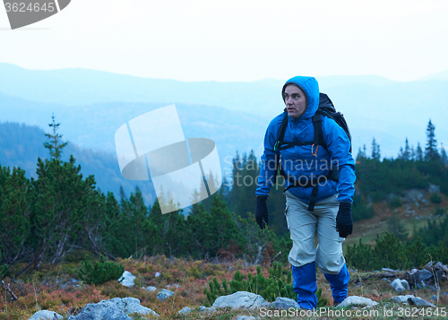 Image of advanture man with backpack hiking